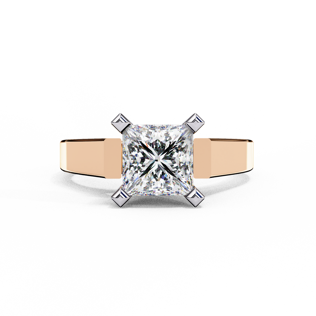 Princess Cut Moissanite Solitaire Engagement Ring | Classic 4-Prong Setting | 18K Gold & Platinum (Copy)