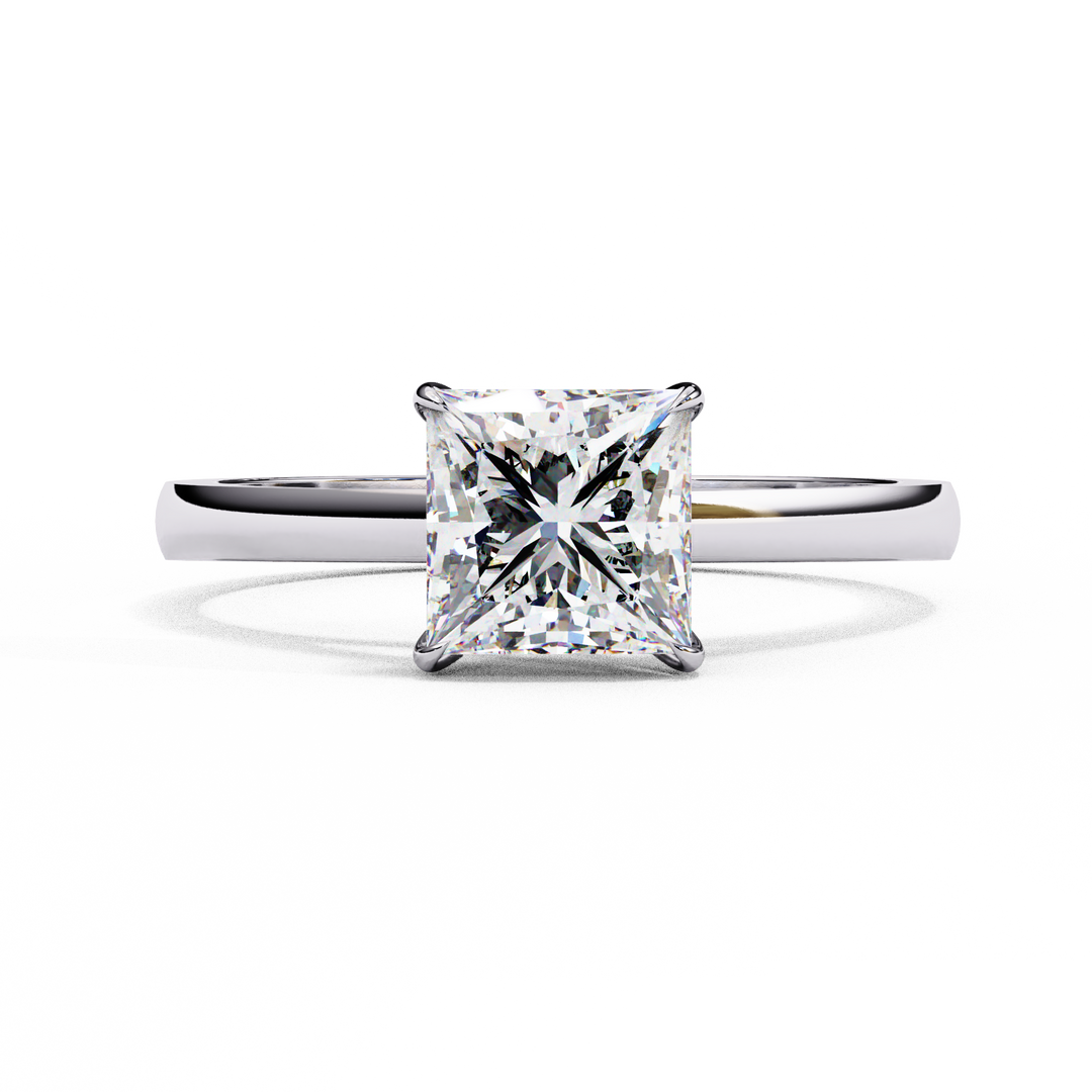 Princess Cut Moissanite Engagement Ring | Classic Solitaire in White Gold | Ethical & Affordable Alternative to Diamond