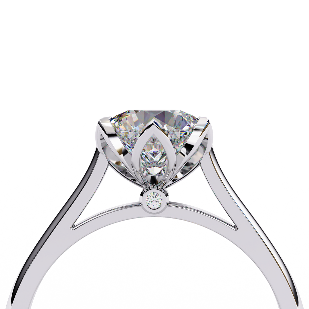 Round Cut Moissanite Engagement Ring | Six Prong Solitaire with Hidden Diamond Accents