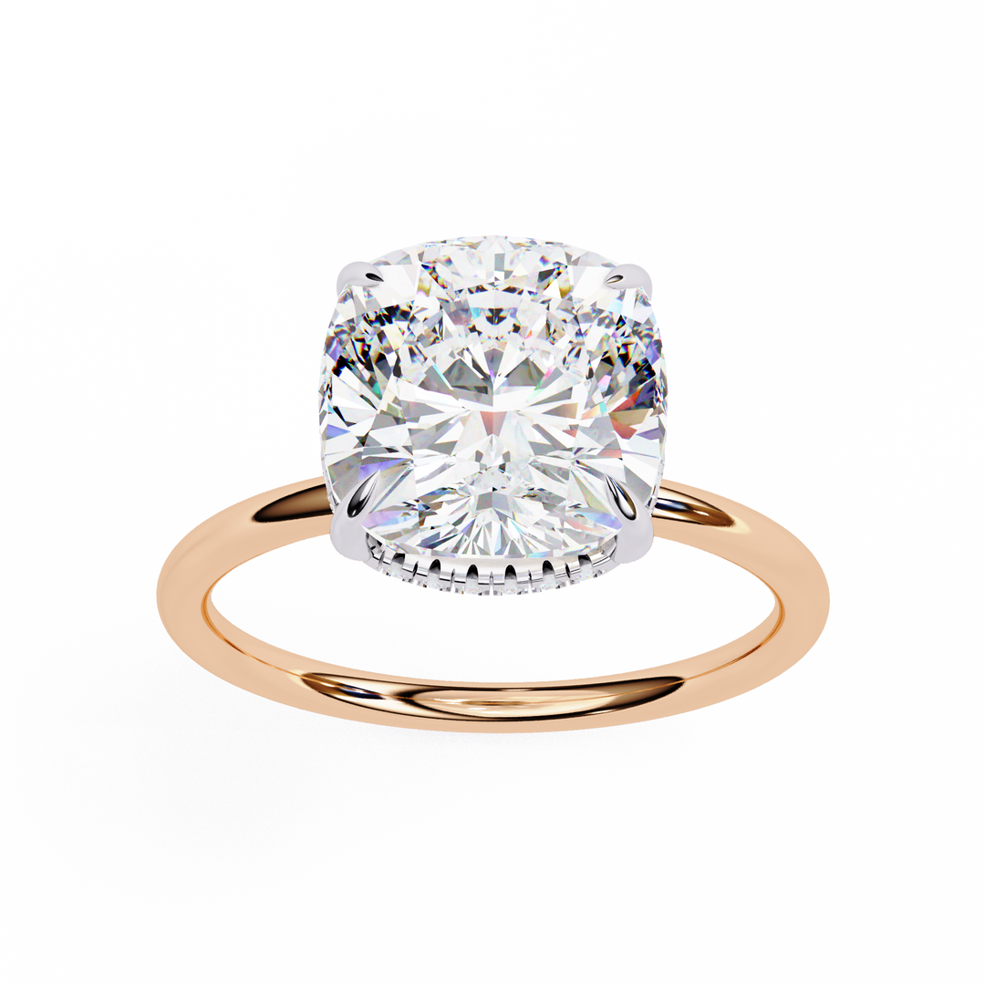 Cushion Cut Moissanite Engagement Ring with Hidden Halo | Rose Gold Solitaire | Ethical & Affordable Luxury