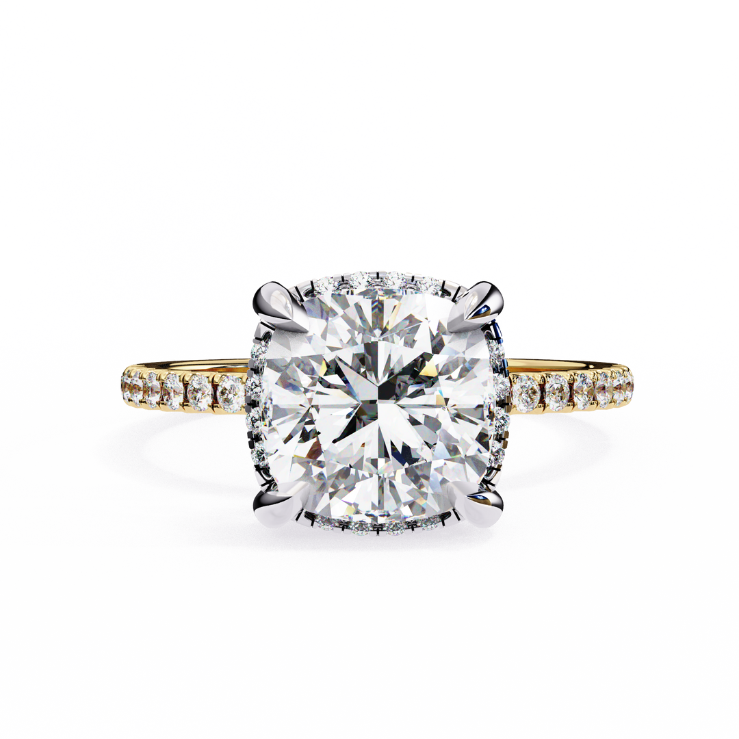 Cushion Cut Moissanite Engagement Ring with Hidden Halo | Rose Gold Solitaire | Ethical & Affordable Luxury Pave Band