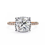 Load image into Gallery viewer, Cushion Cut Moissanite Engagement Ring with Hidden Halo | Rose Gold Solitaire | Ethical &amp; Affordable Luxury Pave Band
