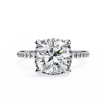 Load image into Gallery viewer, Cushion Cut Moissanite Engagement Ring with Hidden Halo | Rose Gold Solitaire | Ethical &amp; Affordable Luxury Pave Band