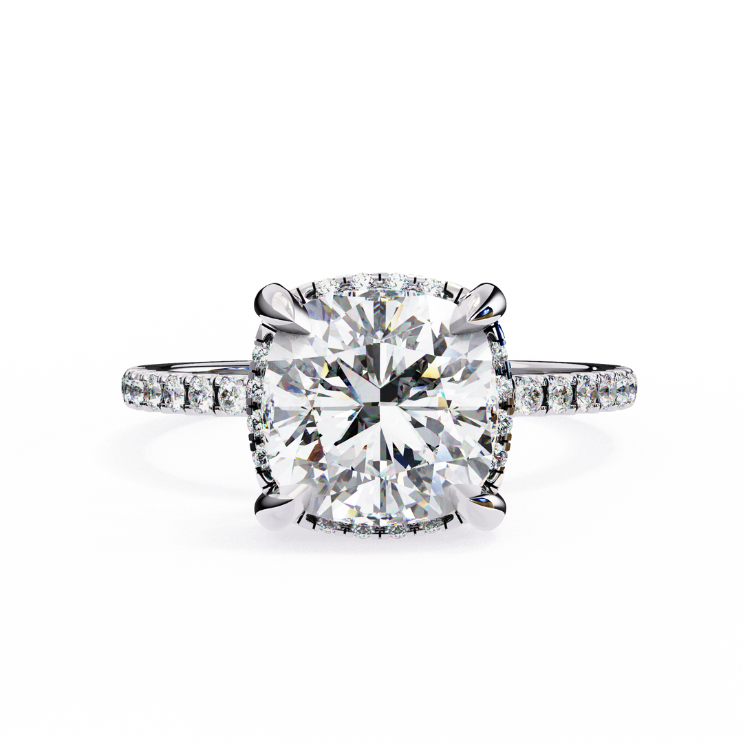 Cushion Cut Moissanite Engagement Ring with Hidden Halo | Rose Gold Solitaire | Ethical & Affordable Luxury Pave Band