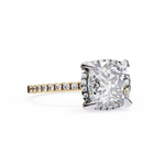 Load image into Gallery viewer, Cushion Cut Moissanite Engagement Ring with Hidden Halo | Rose Gold Solitaire | Ethical &amp; Affordable Luxury Pave Band