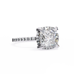 Load image into Gallery viewer, Cushion Cut Moissanite Engagement Ring with Hidden Halo | Rose Gold Solitaire | Ethical &amp; Affordable Luxury Pave Band