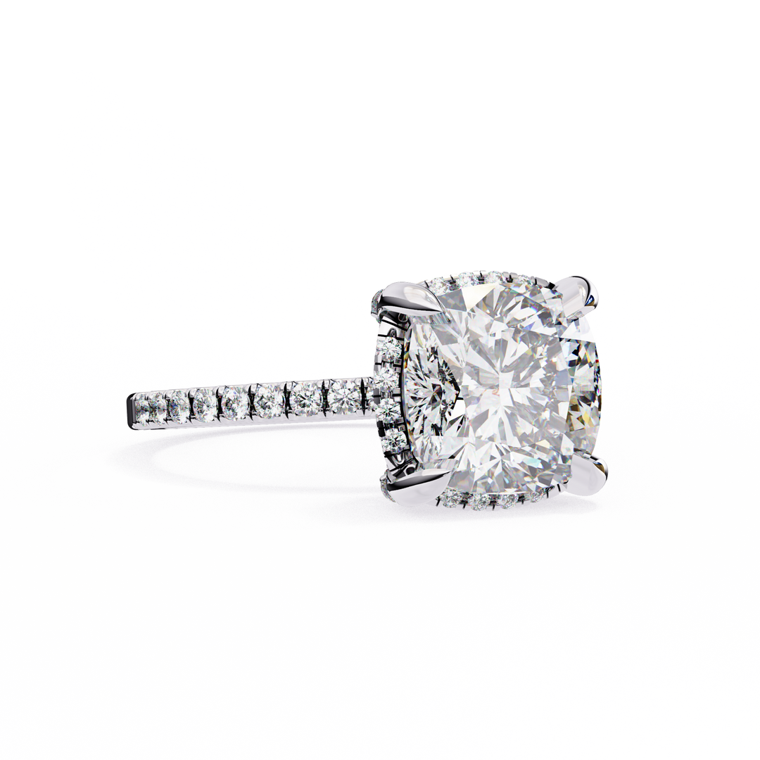 Cushion Cut Moissanite Engagement Ring with Hidden Halo | Rose Gold Solitaire | Ethical & Affordable Luxury Pave Band