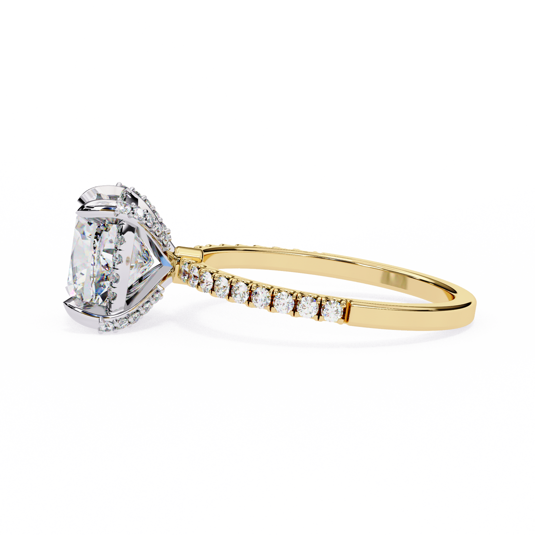 Cushion Cut Moissanite Engagement Ring with Hidden Halo | Rose Gold Solitaire | Ethical & Affordable Luxury Pave Band