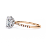 Load image into Gallery viewer, Cushion Cut Moissanite Engagement Ring with Hidden Halo | Rose Gold Solitaire | Ethical &amp; Affordable Luxury Pave Band