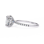 Load image into Gallery viewer, Cushion Cut Moissanite Engagement Ring with Hidden Halo | Rose Gold Solitaire | Ethical &amp; Affordable Luxury Pave Band