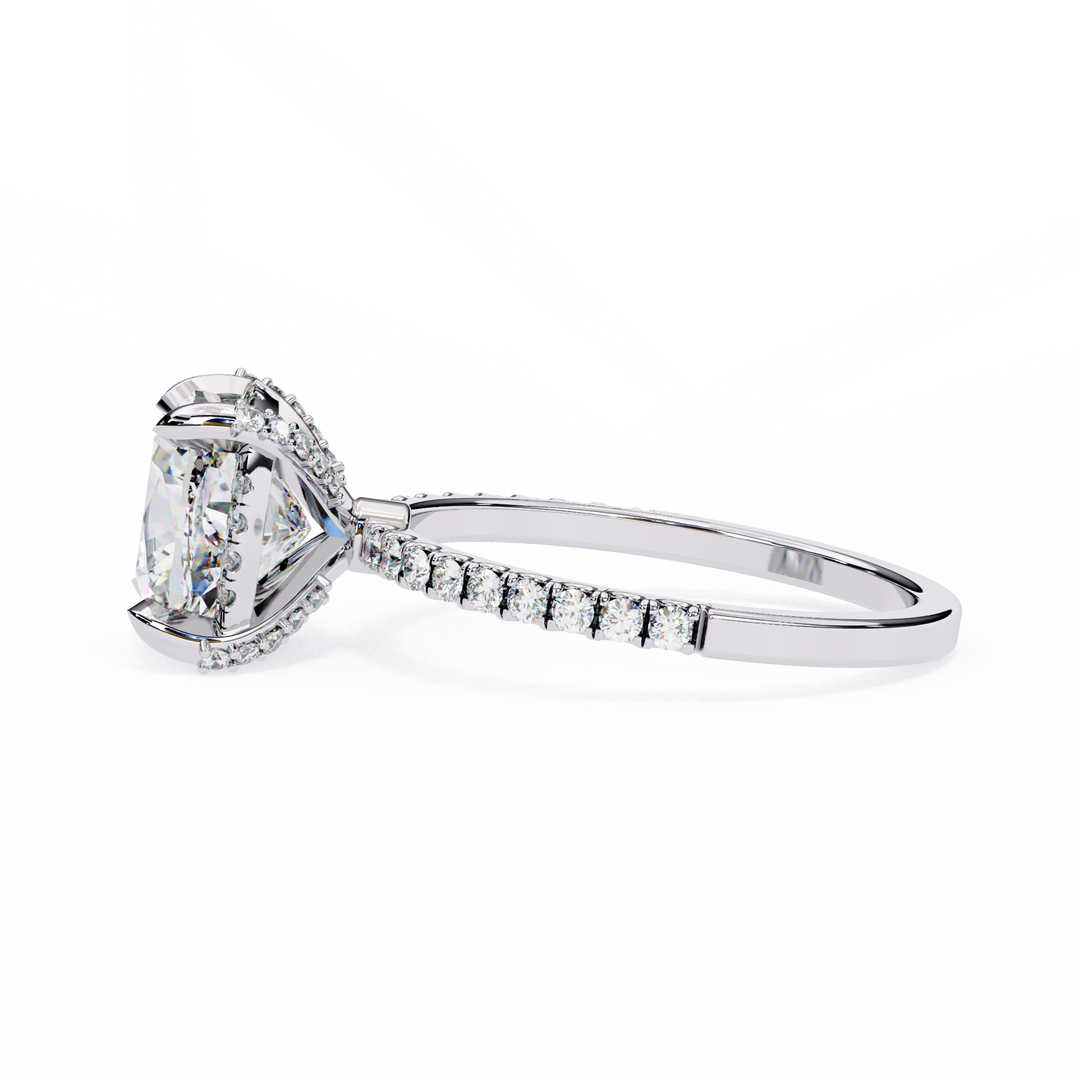 Cushion Cut Moissanite Engagement Ring with Hidden Halo | Rose Gold Solitaire | Ethical & Affordable Luxury Pave Band