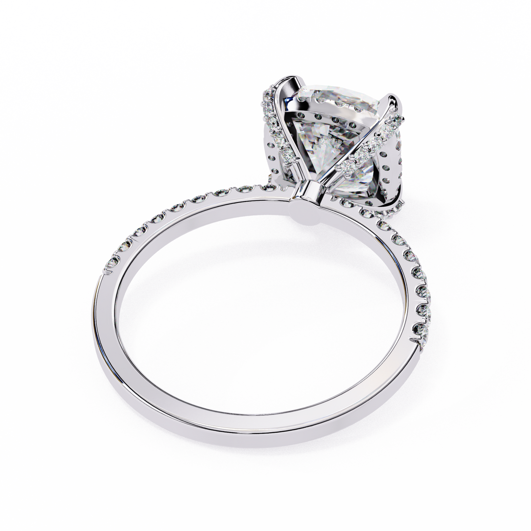 Cushion Cut Moissanite Engagement Ring with Hidden Halo | Rose Gold Solitaire | Ethical & Affordable Luxury Pave Band