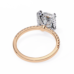 Load image into Gallery viewer, Cushion Cut Moissanite Engagement Ring with Hidden Halo | Rose Gold Solitaire | Ethical &amp; Affordable Luxury Pave Band