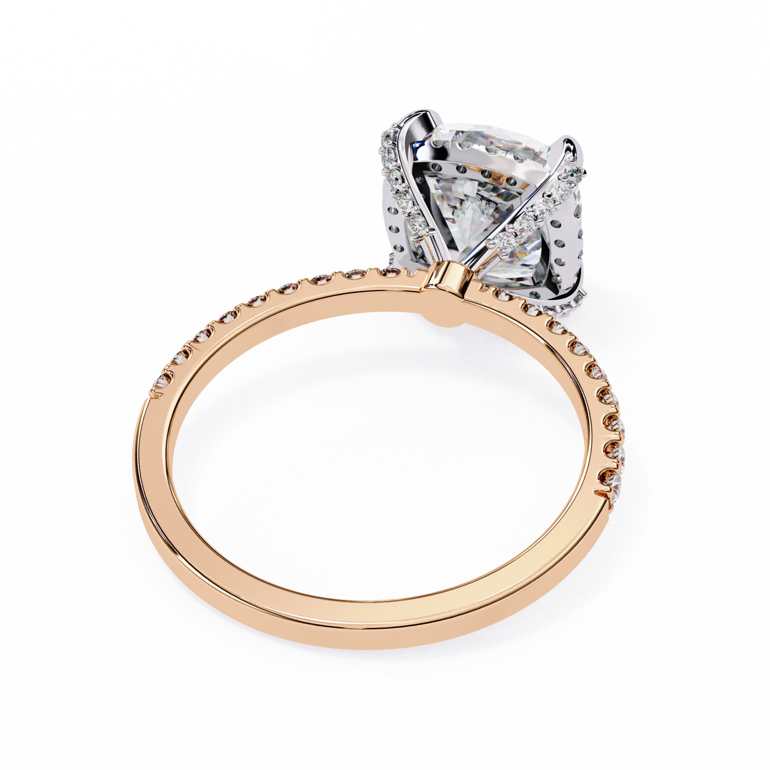Cushion Cut Moissanite Engagement Ring with Hidden Halo | Rose Gold Solitaire | Ethical & Affordable Luxury Pave Band
