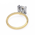 Load image into Gallery viewer, Cushion Cut Moissanite Engagement Ring with Hidden Halo | Rose Gold Solitaire | Ethical &amp; Affordable Luxury Pave Band