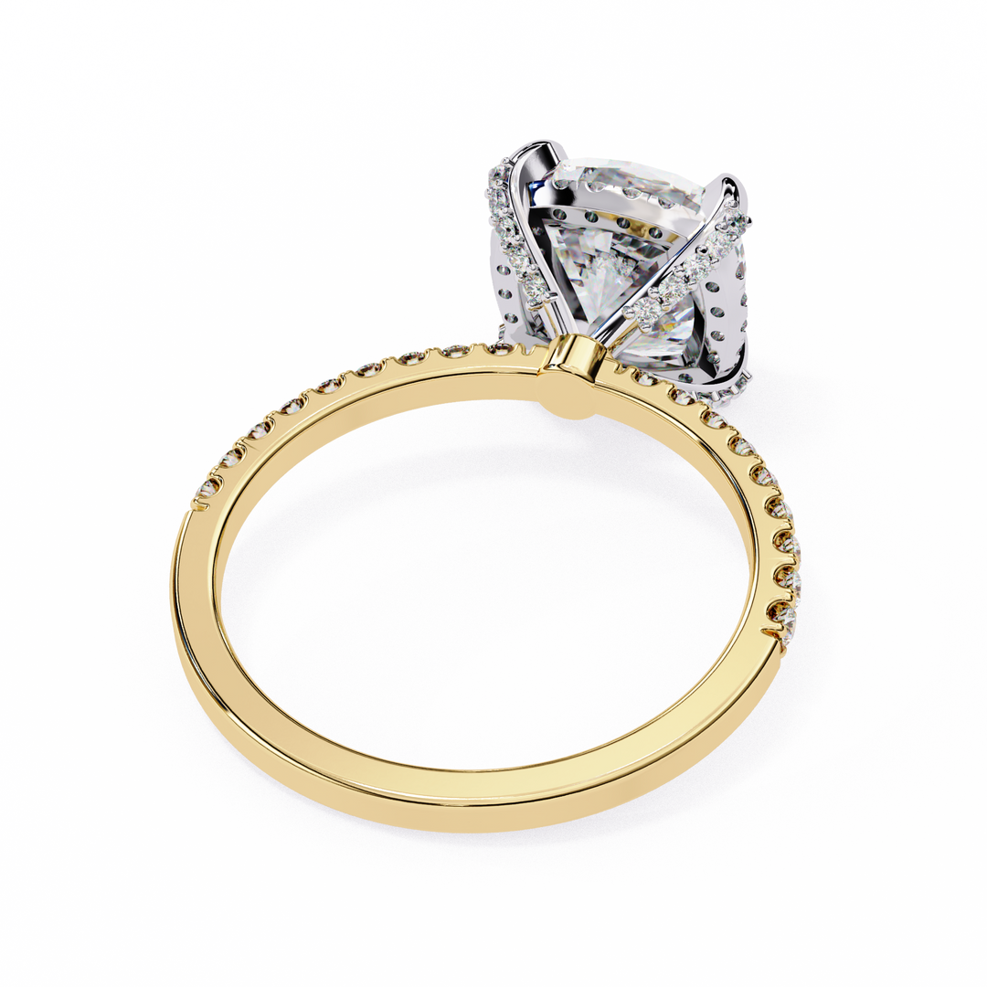 Cushion Cut Moissanite Engagement Ring with Hidden Halo | Rose Gold Solitaire | Ethical & Affordable Luxury Pave Band