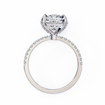 Load image into Gallery viewer, Cushion Cut Moissanite Engagement Ring with Hidden Halo | Rose Gold Solitaire | Ethical &amp; Affordable Luxury Pave Band