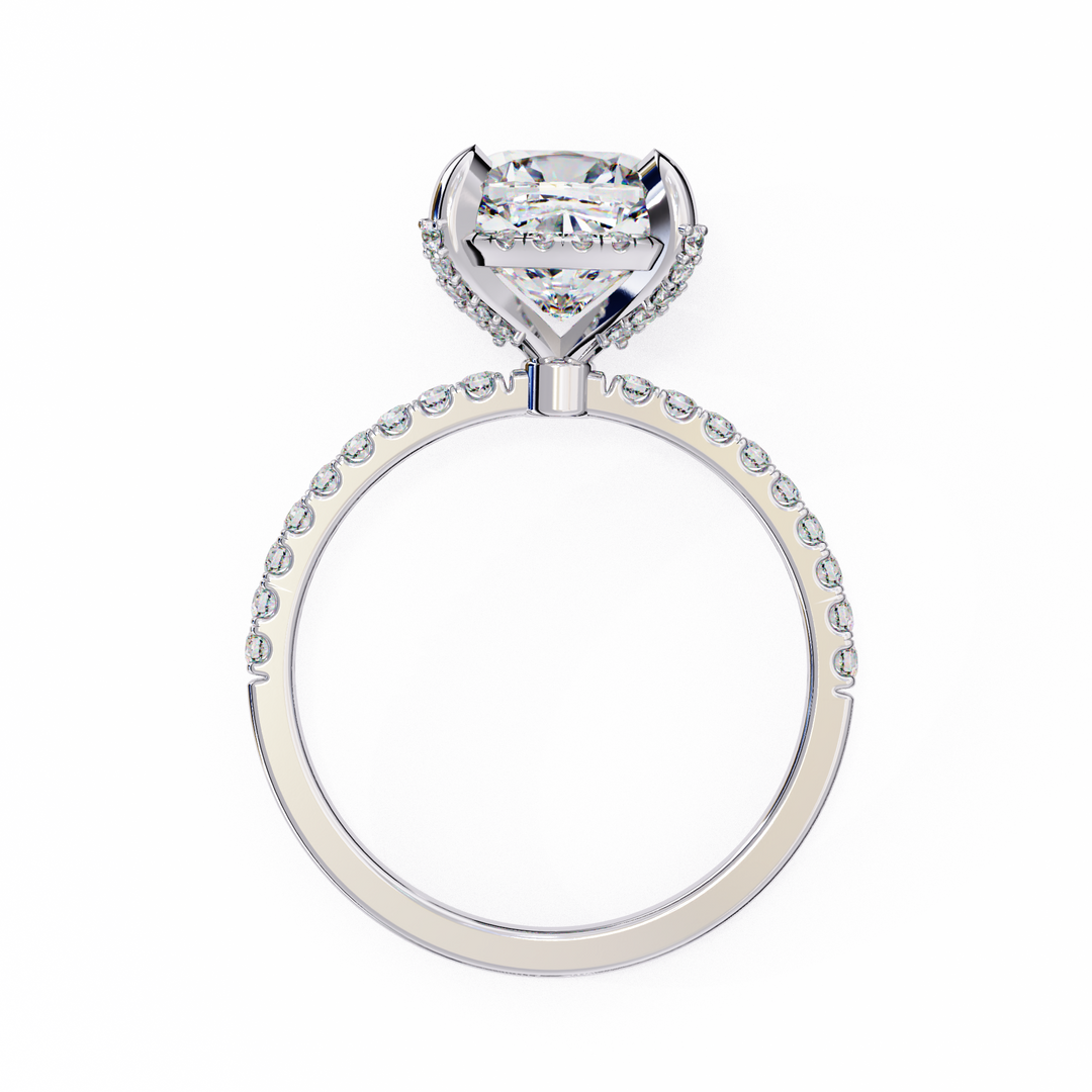 Cushion Cut Moissanite Engagement Ring with Hidden Halo | Rose Gold Solitaire | Ethical & Affordable Luxury Pave Band