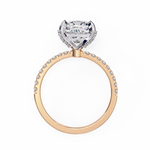Load image into Gallery viewer, Cushion Cut Moissanite Engagement Ring with Hidden Halo | Rose Gold Solitaire | Ethical &amp; Affordable Luxury Pave Band