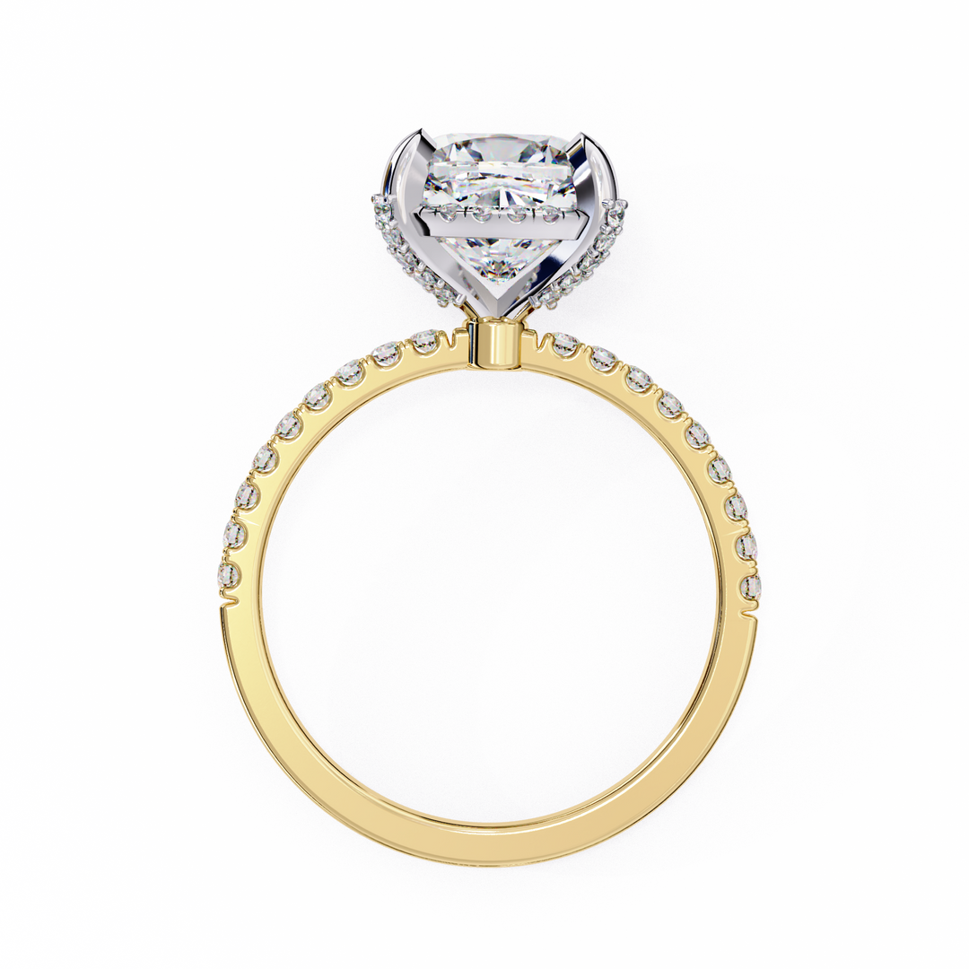 Cushion Cut Moissanite Engagement Ring with Hidden Halo | Rose Gold Solitaire | Ethical & Affordable Luxury Pave Band