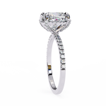 Load image into Gallery viewer, Cushion Cut Moissanite Engagement Ring with Hidden Halo | Rose Gold Solitaire | Ethical &amp; Affordable Luxury Pave Band