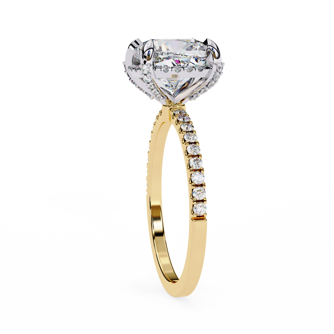 Cushion Cut Moissanite Engagement Ring with Hidden Halo | Rose Gold Solitaire | Ethical & Affordable Luxury Pave Band