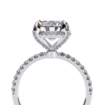 Load image into Gallery viewer, Cushion Cut Moissanite Engagement Ring with Hidden Halo | Rose Gold Solitaire | Ethical &amp; Affordable Luxury Pave Band
