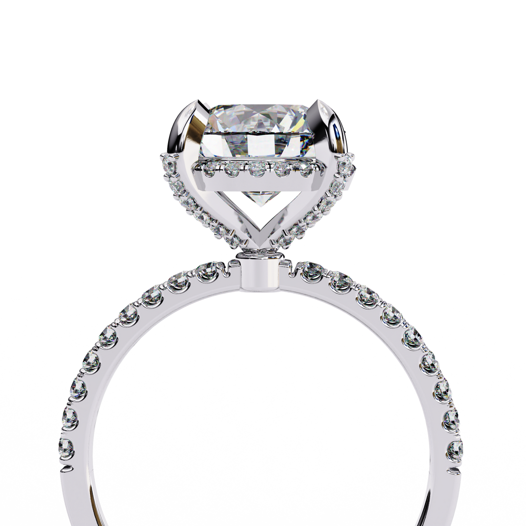 Cushion Cut Moissanite Engagement Ring with Hidden Halo | Rose Gold Solitaire | Ethical & Affordable Luxury Pave Band