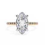 Load image into Gallery viewer, Marquise Cut Moissanite Engagement Ring, Hidden Halo Moissanite Ring, 18K Yellow Gold Pavé Band