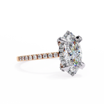 Load image into Gallery viewer, Marquise Cut Moissanite Engagement Ring, Hidden Halo Moissanite Ring, 18K Yellow Gold Pavé Band