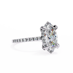 Load image into Gallery viewer, Marquise Cut Moissanite Engagement Ring, Hidden Halo Moissanite Ring, 18K Yellow Gold Pavé Band
