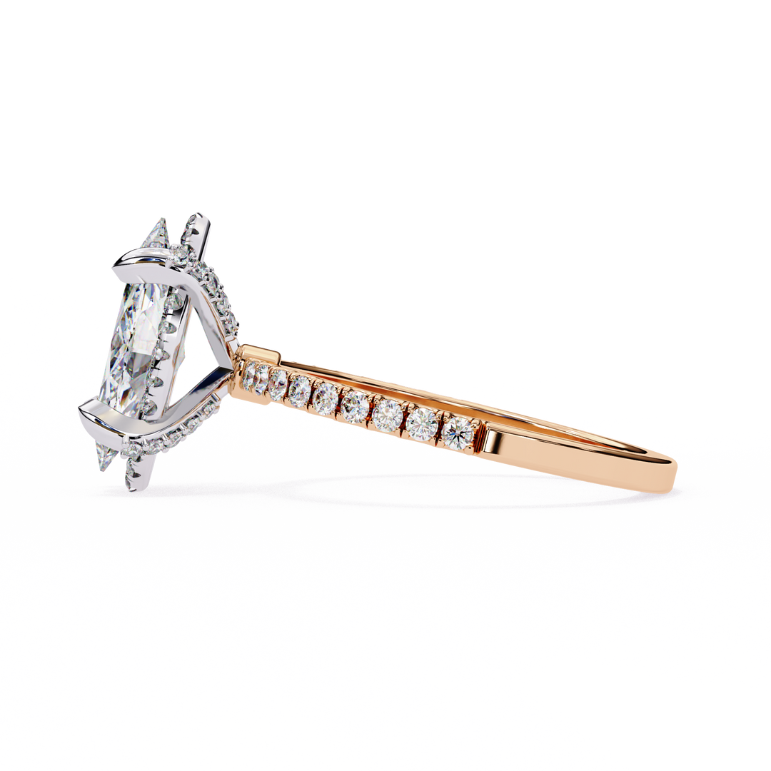 Marquise Cut Moissanite Engagement Ring, Hidden Halo Moissanite Ring, 18K Yellow Gold Pavé Band