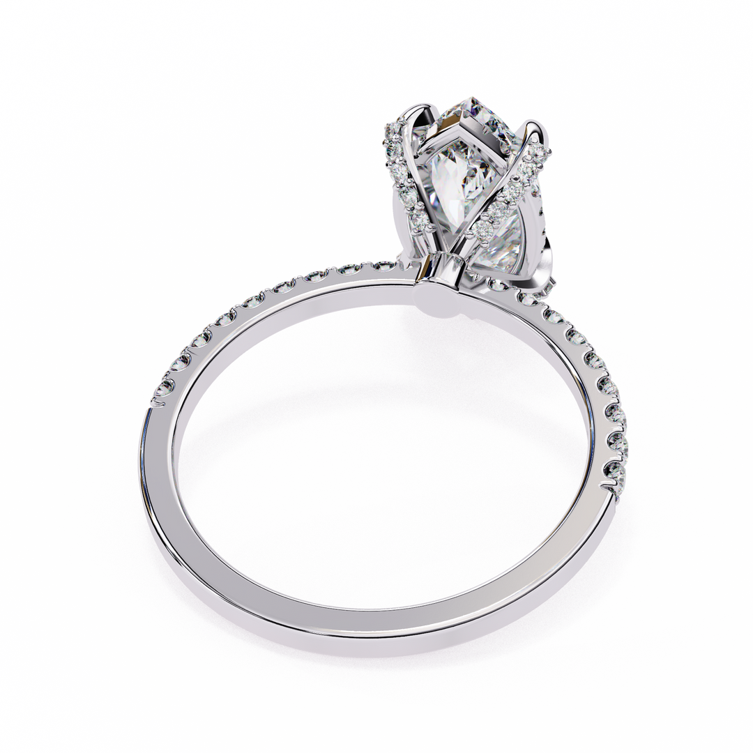 Marquise Cut Moissanite Engagement Ring, Hidden Halo Moissanite Ring, 18K Yellow Gold Pavé Band