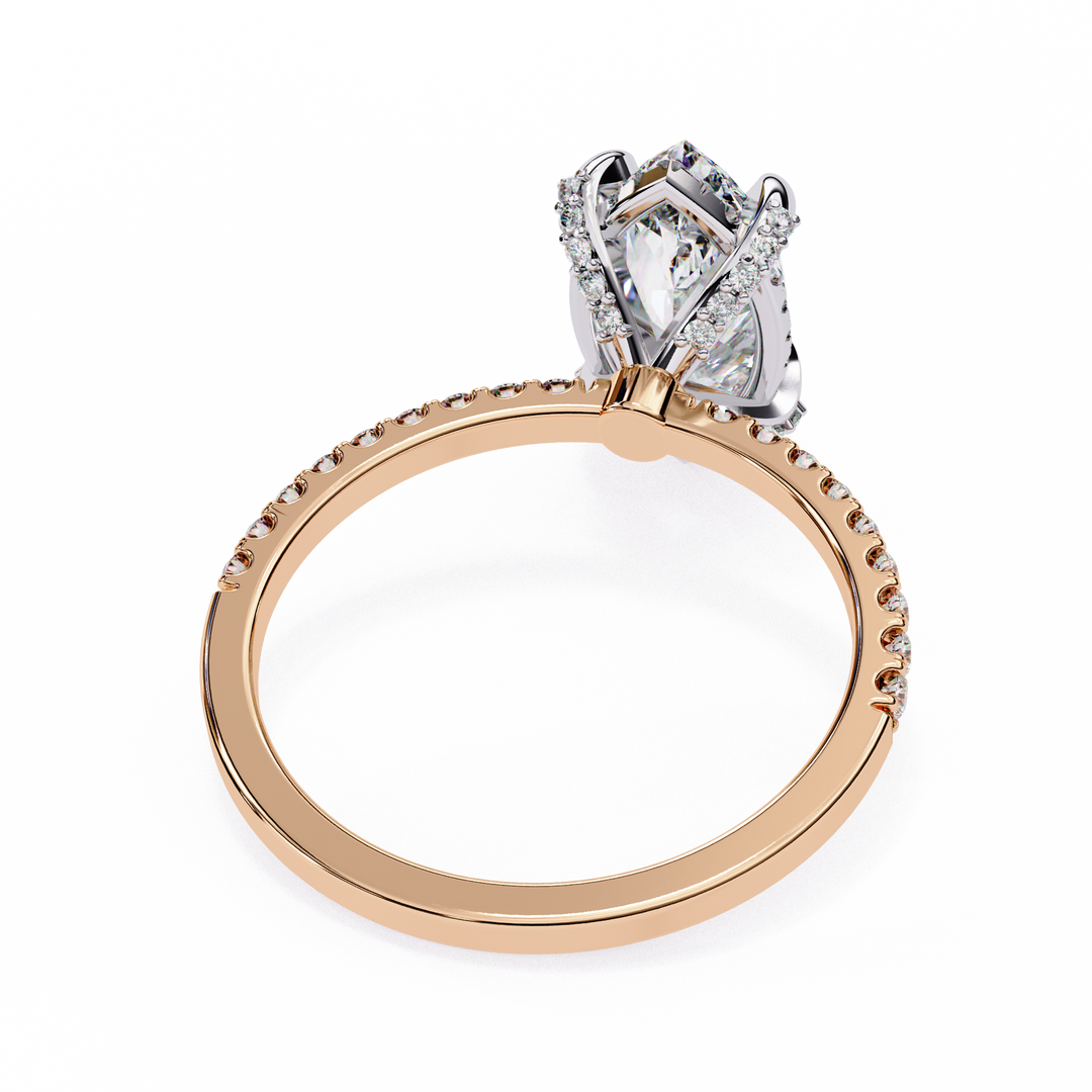 Marquise Cut Moissanite Engagement Ring, Hidden Halo Moissanite Ring, 18K Yellow Gold Pavé Band