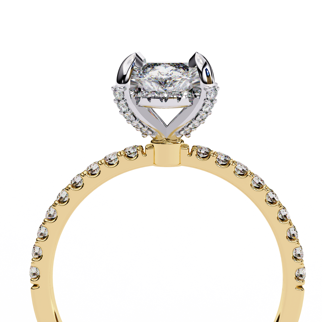 Marquise Cut Moissanite Engagement Ring, Hidden Halo Moissanite Ring, 18K Yellow Gold Pavé Band