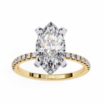 Load image into Gallery viewer, Marquise Cut Moissanite Engagement Ring, Hidden Halo Moissanite Ring, 18K Yellow Gold Pavé Band