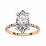 Load image into Gallery viewer, Marquise Cut Moissanite Engagement Ring, Hidden Halo Moissanite Ring, 18K Yellow Gold Pavé Band