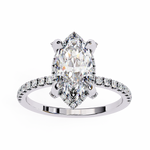 Load image into Gallery viewer, Marquise Cut Moissanite Engagement Ring, Hidden Halo Moissanite Ring, 18K Yellow Gold Pavé Band