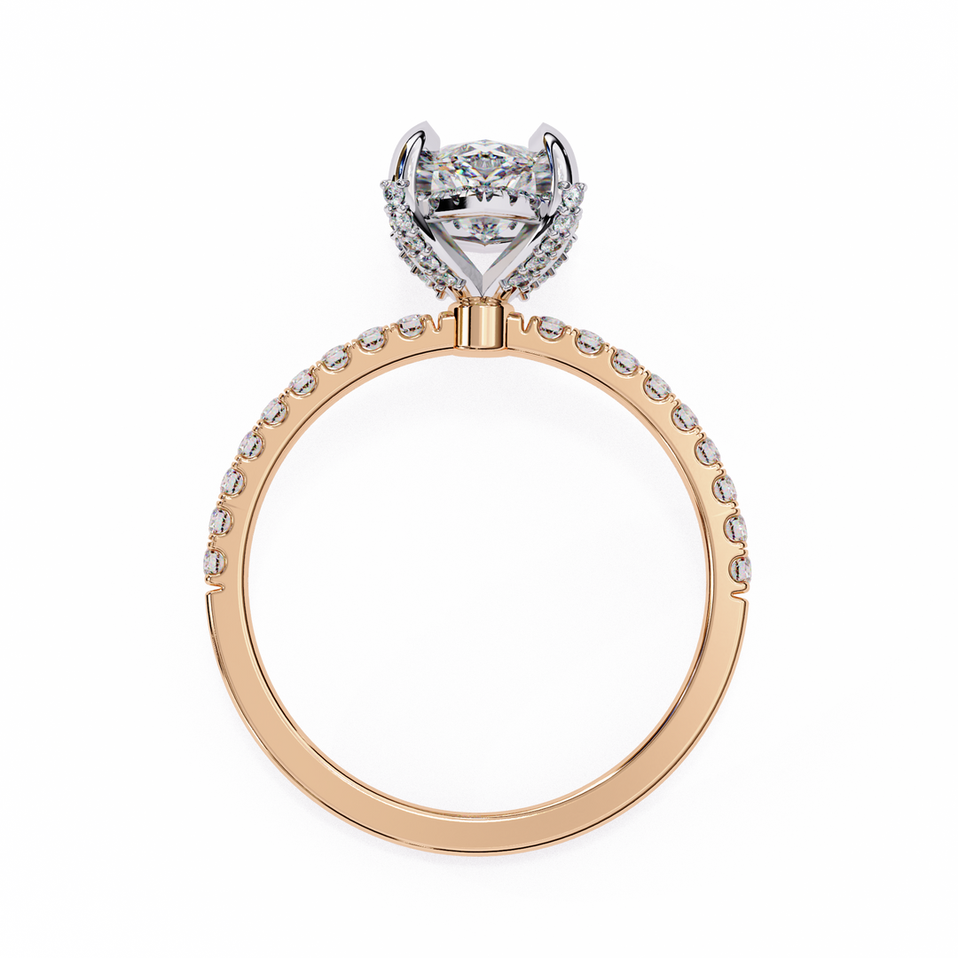 Marquise Cut Moissanite Engagement Ring, Hidden Halo Moissanite Ring, 18K Yellow Gold Pavé Band