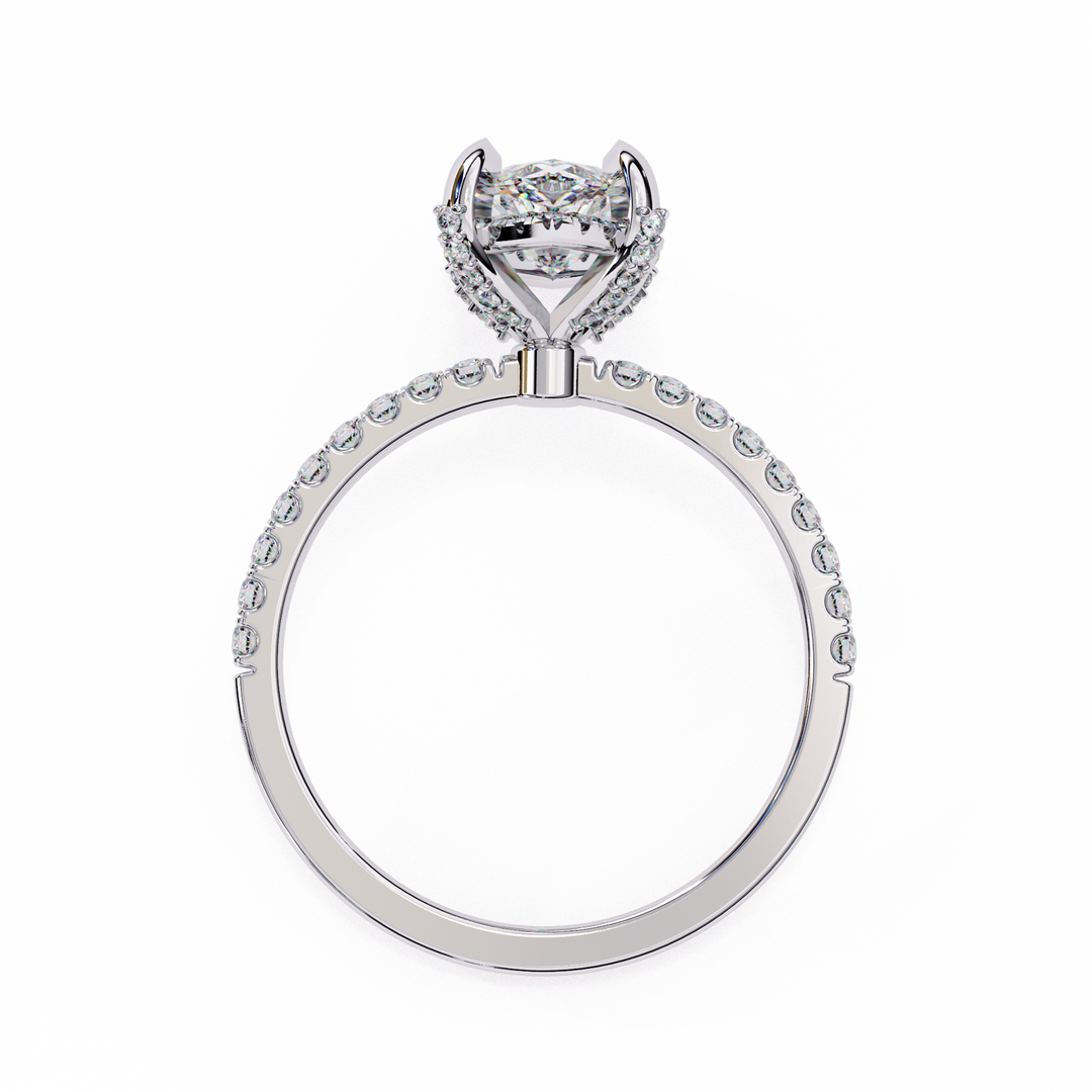 Marquise Cut Moissanite Engagement Ring, Hidden Halo Moissanite Ring, 18K Yellow Gold Pavé Band