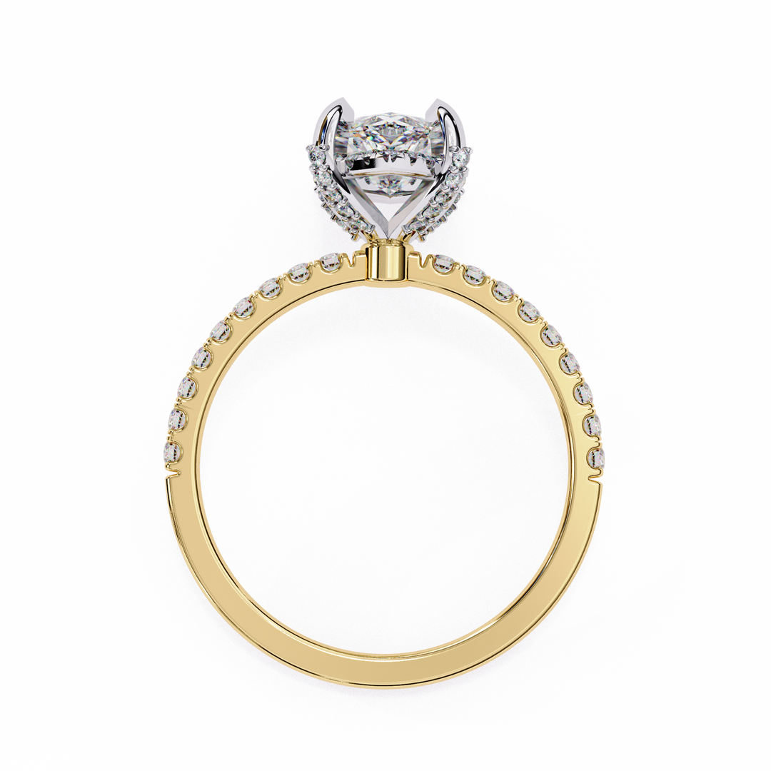 Marquise Cut Moissanite Engagement Ring, Hidden Halo Moissanite Ring, 18K Yellow Gold Pavé Band