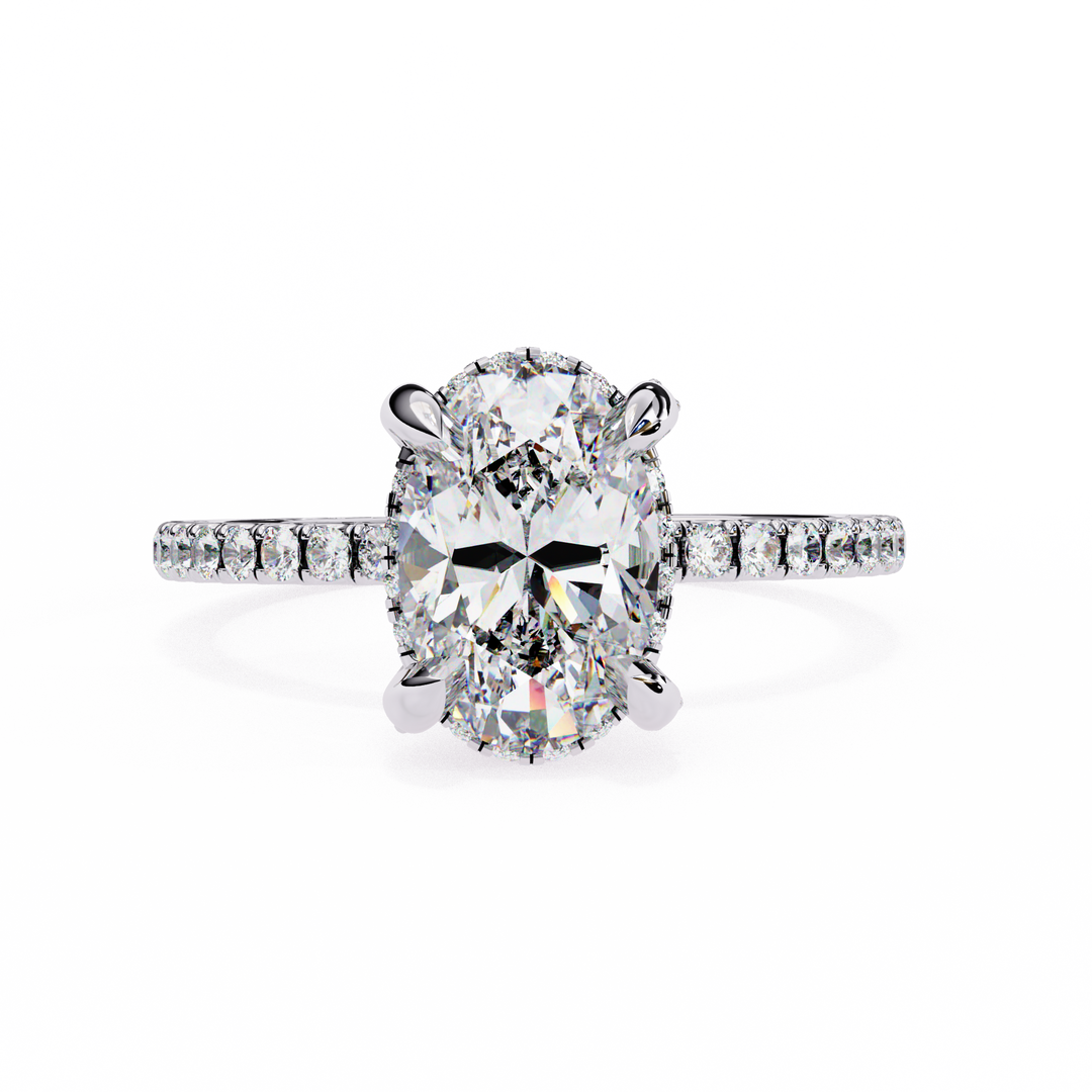 Oval Cut Lab Grown Diamond Engagement Ring, Hidden Halo Diamond Ring, 18K Rose Gold Pavé Band, Oval Solitaire Ring, Minimalist Luxury Bridal Ring