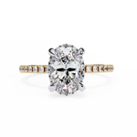 Load image into Gallery viewer, Oval Cut Lab Grown Diamond Engagement Ring, Hidden Halo Diamond Ring, 18K Rose Gold Pavé Band, Oval Solitaire Ring, Minimalist Luxury Bridal Ring
