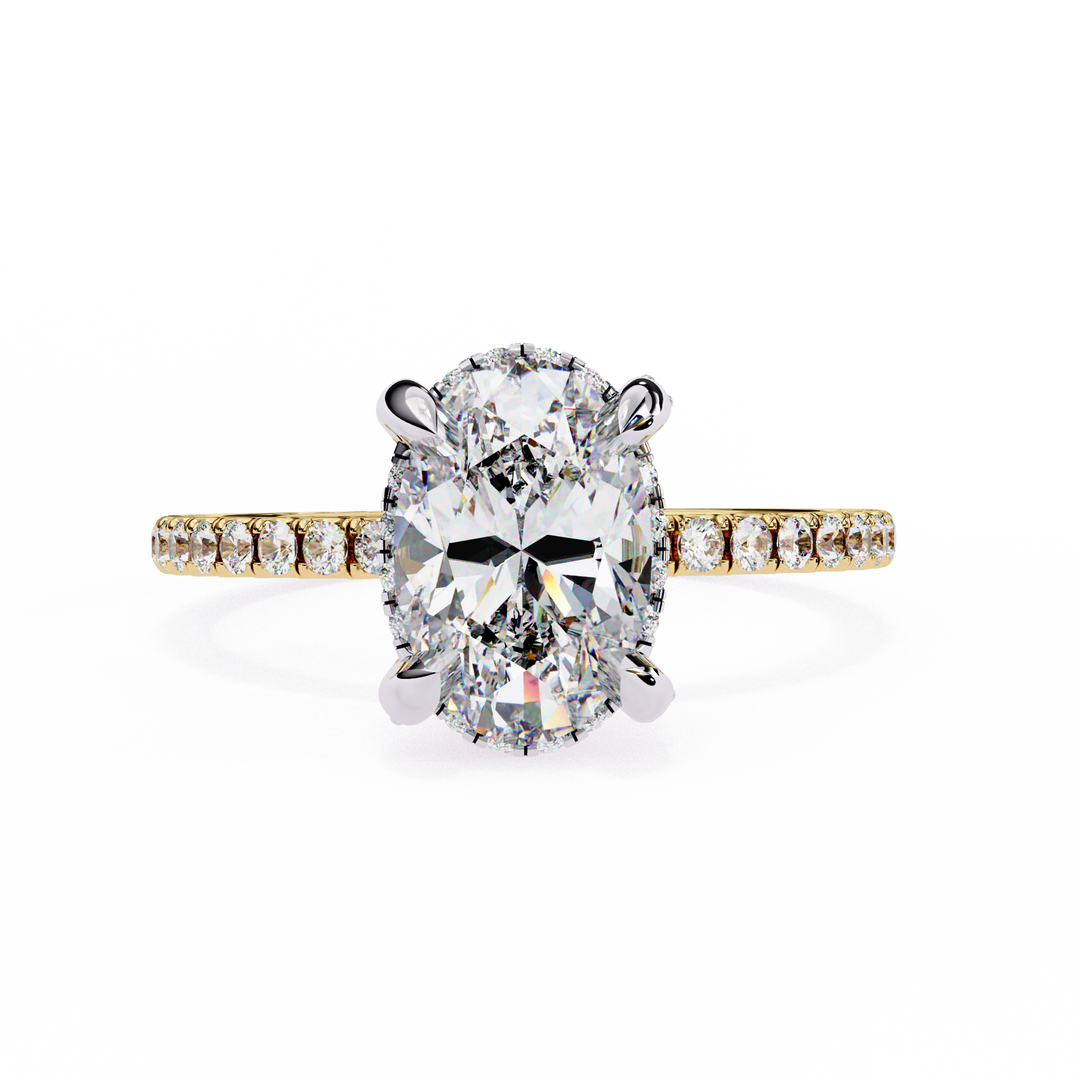 Oval Cut Lab Grown Diamond Engagement Ring, Hidden Halo Diamond Ring, 18K Rose Gold Pavé Band, Oval Solitaire Ring, Minimalist Luxury Bridal Ring