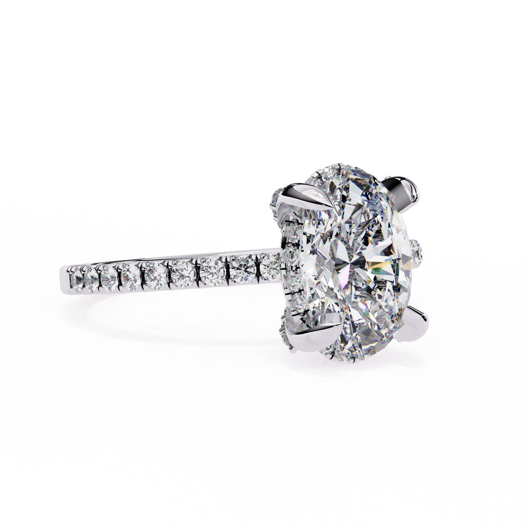 Oval Cut Lab Grown Diamond Engagement Ring, Hidden Halo Diamond Ring, 18K Rose Gold Pavé Band, Oval Solitaire Ring, Minimalist Luxury Bridal Ring