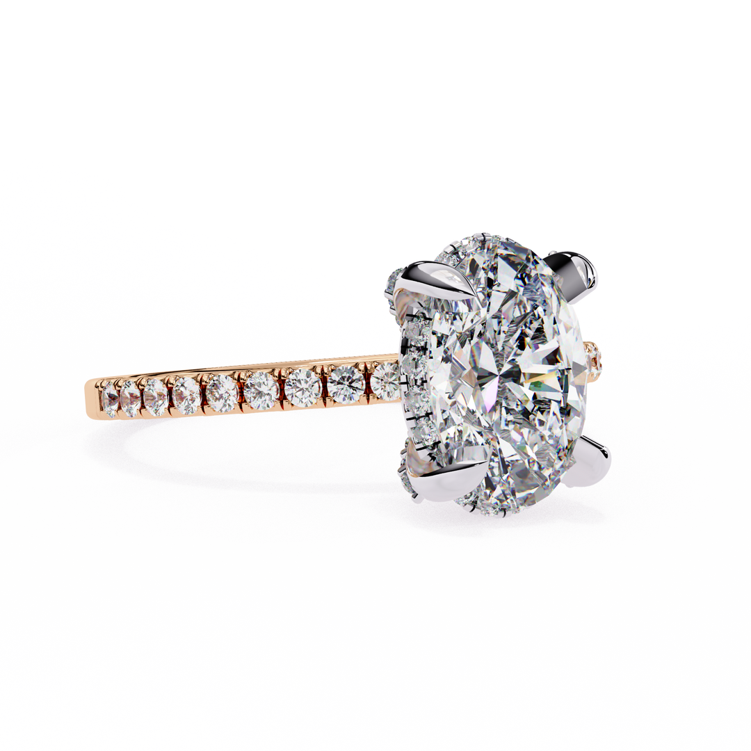 Oval Cut Lab Grown Diamond Engagement Ring, Hidden Halo Diamond Ring, 18K Rose Gold Pavé Band, Oval Solitaire Ring, Minimalist Luxury Bridal Ring