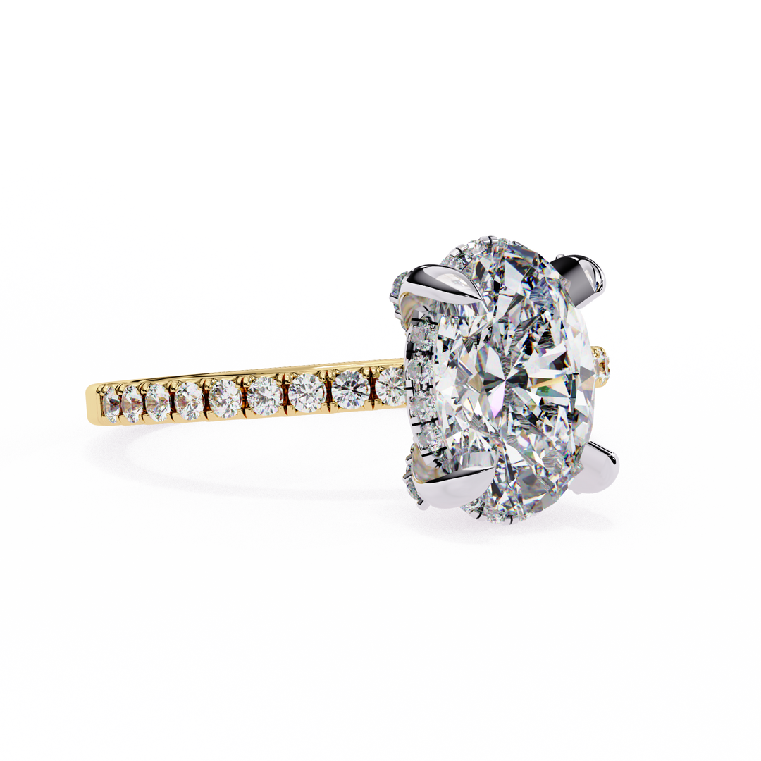 Oval Cut Lab Grown Diamond Engagement Ring, Hidden Halo Diamond Ring, 18K Rose Gold Pavé Band, Oval Solitaire Ring, Minimalist Luxury Bridal Ring