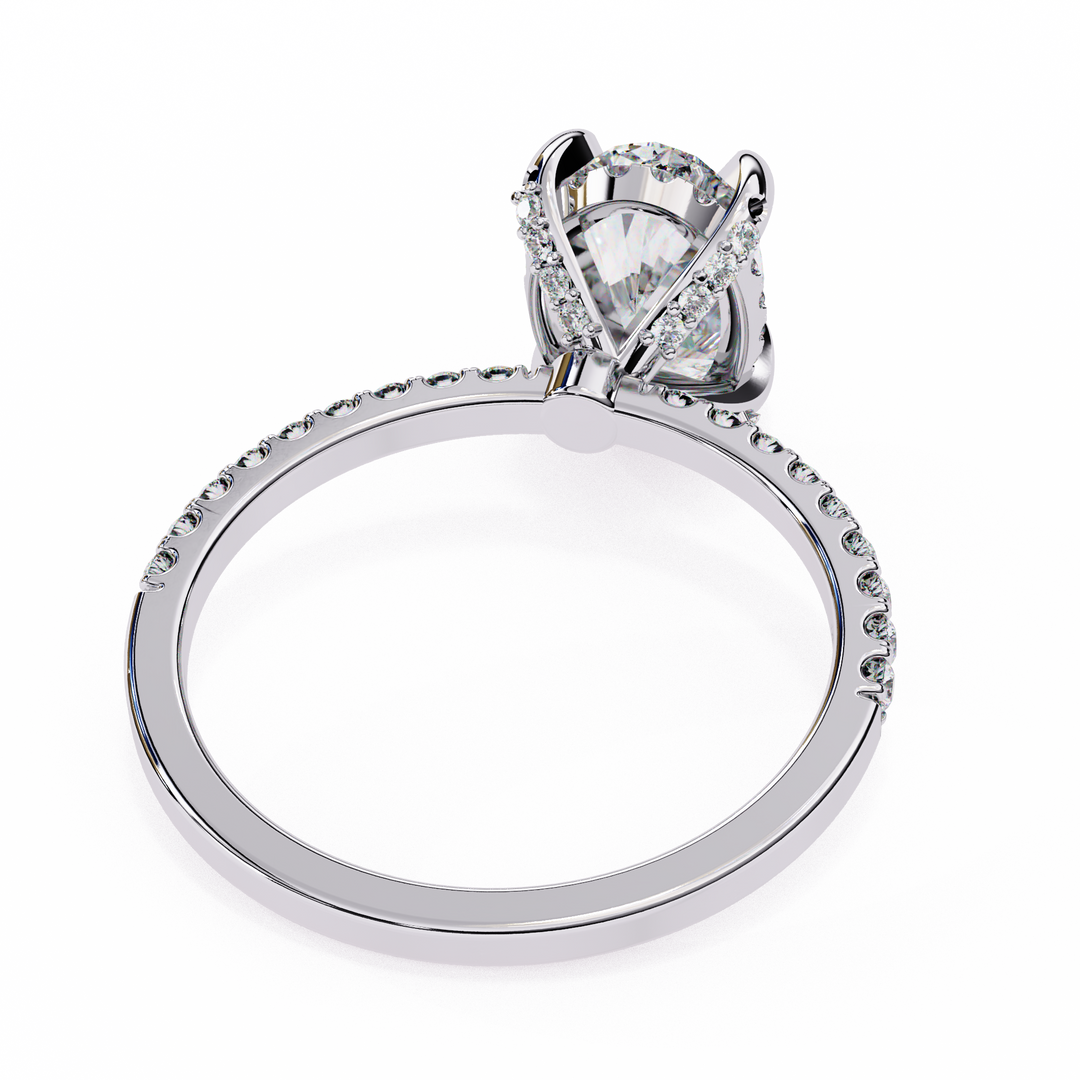 Oval Cut Lab Grown Diamond Engagement Ring, Hidden Halo Diamond Ring, 18K Rose Gold Pavé Band, Oval Solitaire Ring, Minimalist Luxury Bridal Ring