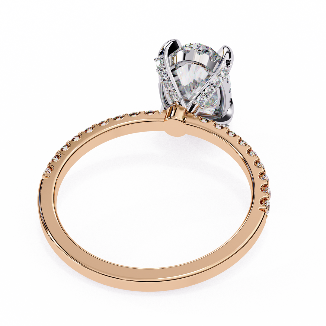 Oval Cut Lab Grown Diamond Engagement Ring, Hidden Halo Diamond Ring, 18K Rose Gold Pavé Band, Oval Solitaire Ring, Minimalist Luxury Bridal Ring