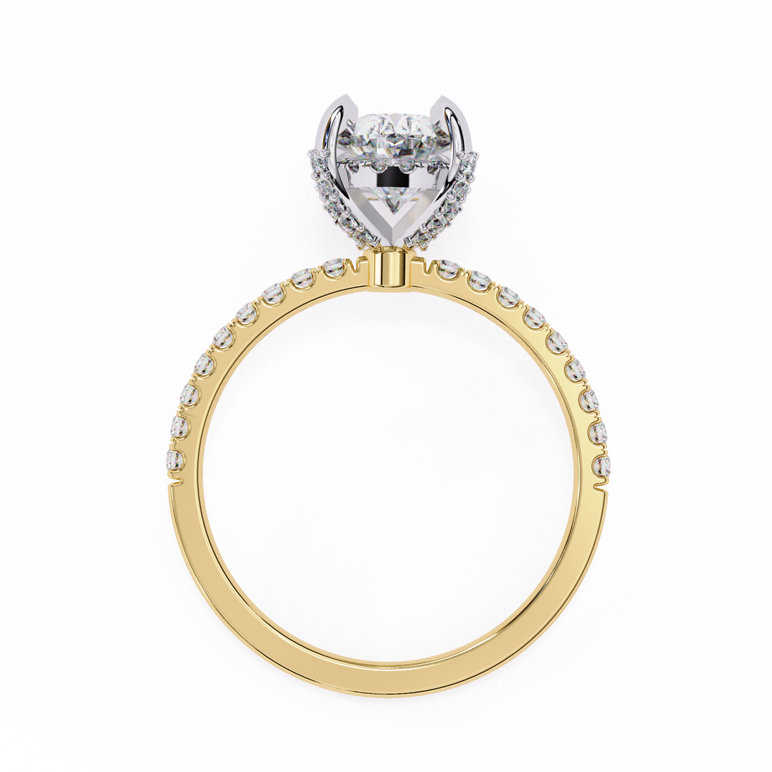 Oval Cut Lab Grown Diamond Engagement Ring, Hidden Halo Diamond Ring, 18K Rose Gold Pavé Band, Oval Solitaire Ring, Minimalist Luxury Bridal Ring